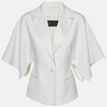 Pre Owned Max Mara Ivory Crepe Cape Sleeve Jacket S