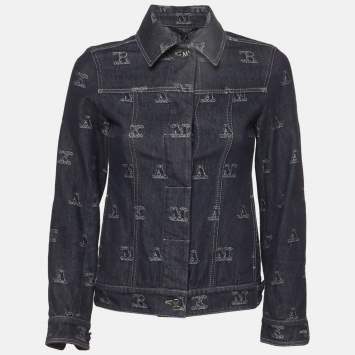 Pre Owned Max Mara Blue Monogram Denim Long Sleeve Jacket M 