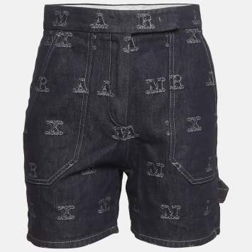 Pre Owned Max Mara Blue Monogram Denim Regular Fit Canale Shorts M /Waist 28" 