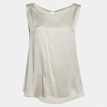 Pre Owned Max Mara Leisure Grey Silk Satin Pan Tank Top L