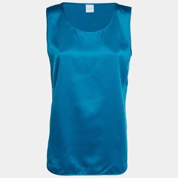 Pre Owned Max Mara Leisure Blue Satin Sleeveless Top M