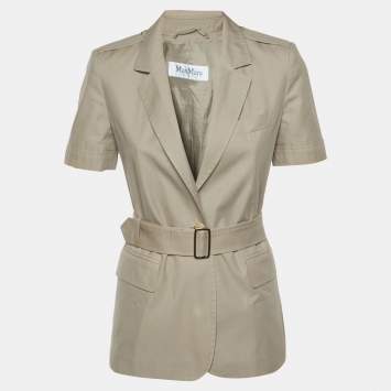 Pre Owned Max Mara Beige Gabardine Belted Short-Sleeve Jacket S