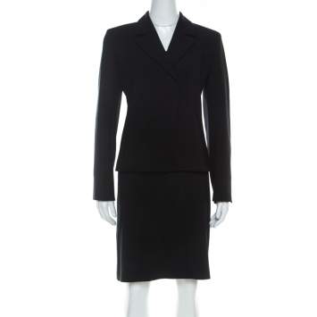 Pre Owned Max Mara Black Wool Blend Skirt Suit S