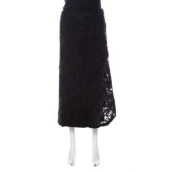 Pre Owned Max Mara Black Textured Wool Mid Length Wrap Skirt L 