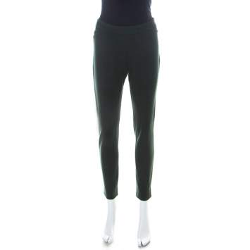 Pre Owned Max Mara Dark Green Patterned Knit Slim Fit Legging Trousers M