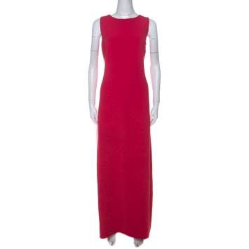 Pre Owned Max Mara Pianoforte Coral Pink Cady Sleeveless Rubino Maxi Dress L