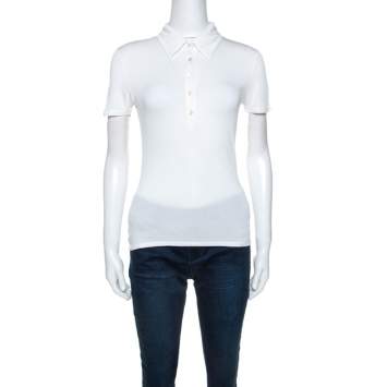 Pre Owned Max Mara White Jersey Collared T-shirt M