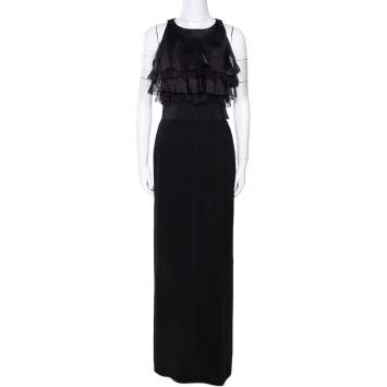 Pre Owned Max Mara Black Silk Lace Trim Sleeveless Maxi Dress S