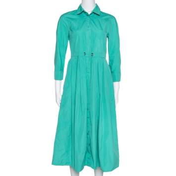 Pre Owned Max Mara Green Cotton Button Front Shirt Dress S
