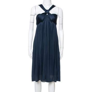 Pre Owned Max Mara Midnight Blue Silk Jersey Halter Neck Dress M
