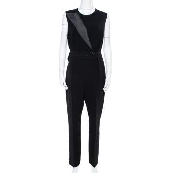 Pre Owned Max Mara Black Crepe Pilade Belted Jumpsuit L