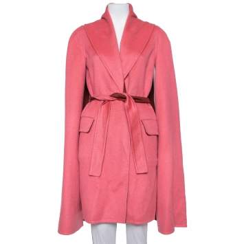 Pre Owned Max Mara x Atelier Coral Pink Cashmere Belted Cape Coat M