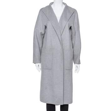 Pre Owned Max Mara Grey Cashmere Open Front Coat L