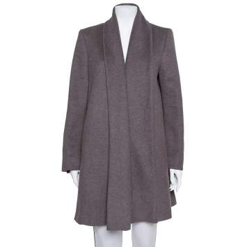 Pre Owned Max Mara Dark Grey Wool Open Front Coat L
