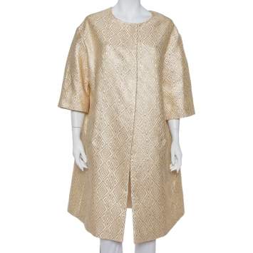 Pre Owned Max Mara Gold Brocade Button Front Mid Length Oversized Coat S