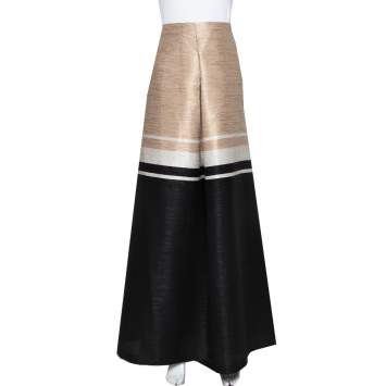 Pre Owned Max Mara Black & Beige Textured Cotton Tondo Maxi Skirt L