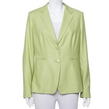 Pre Owned Max Mara Light Green Wool & Silk Button Front Blazer L