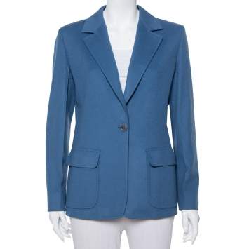 Pre Owned Max Mara Teal Blue Wool Button Front Blazer M