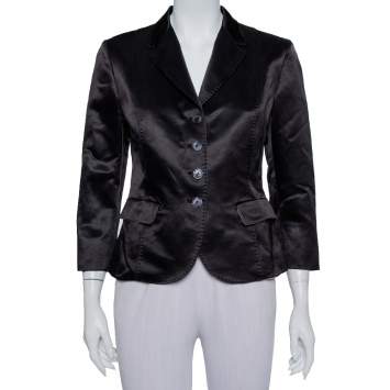 Pre Owned Max Mara Black Satin Button Front Blazer M