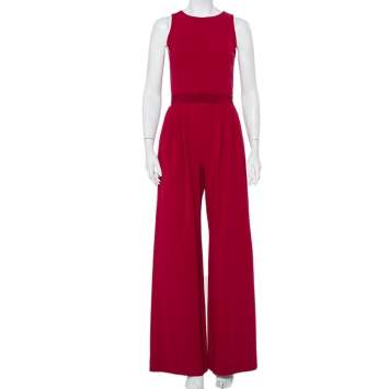 Pre Owned Max Mara Magenta Crepe Sleeveless Belted Cady Jumpsuit M