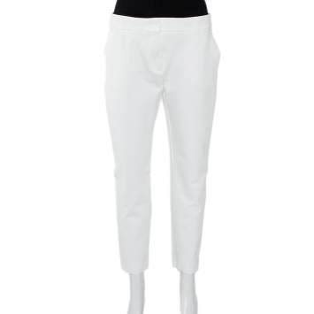 Pre Owned Max Mara White Knit Cropped Tapered Leg Trousers L