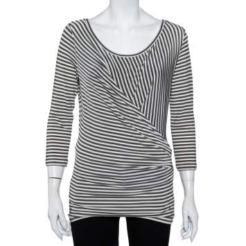 Pre Owned Max Mara Grey Striped Knit Draped Top S