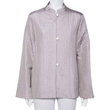 Pre Owned Max Mara Light Purple Quilted Jacquard Silk Mandarin Collar Jacket L