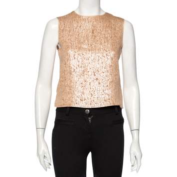 Pre Owned Max Mara Beige Lamé Sleeveless Top S