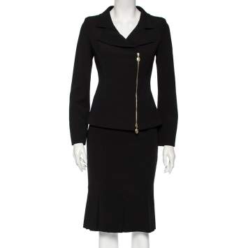 Pre Owned Max Mara Black Crepe Double Breasted Blazer & Skirt Set S