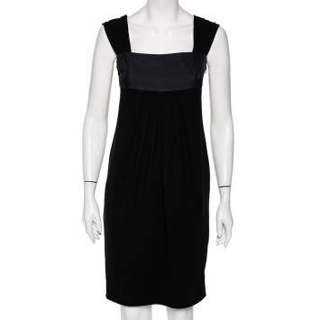Pre Owned Max Mara Studio Black Crepe Pleated Detail Paneled Mini Dress S