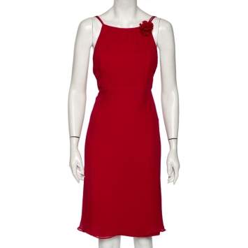 Pre Owned Max Mara Magenta Silk Chiffon Strap Sleeveless Midi Dress M