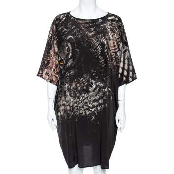Pre Owned Max Mara Black Owl Printed Silk Oversized Bianca Dress XL