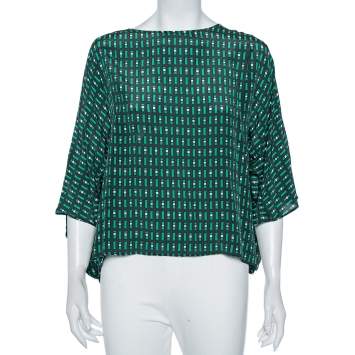 Pre Owned Weekend Max Mara Green Geometric Print Silk Blouse M