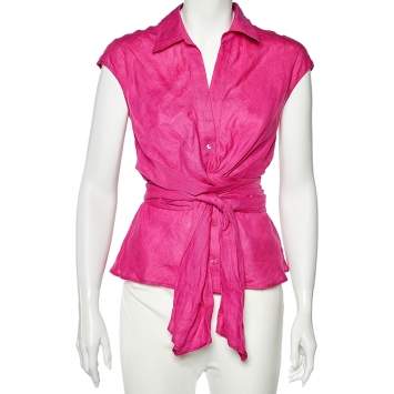 Pre Owned Max Mara Pink Linen Wrap Detail Sleeveless Shirt S