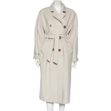 Pre Owned Max Mara Off-White Wool Buttoned Beaver Long Coat M 