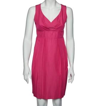 Pre Owned Max Mara  Pink Cotton Pleated Sleeveless Dress M