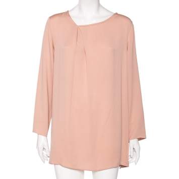 Pre Owned Max Mara Dusky Pink Silk Asymmetric Neck Detail Blouse L
