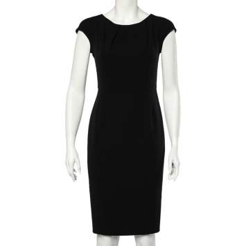 Pre Owned Max Mara Black Crepe Pleated Neck Sheath Dress M