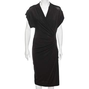 Pre Owned Max Mara Brown Jersey Draped Detail Midi Dress M