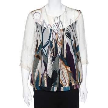 Pre Owned Max Mara Studio Multicolor Printed Silk Top L