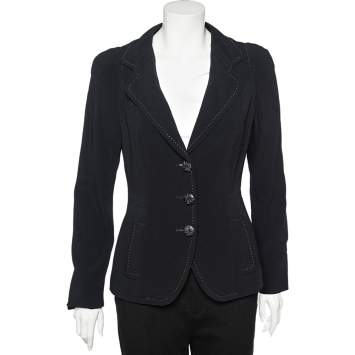 Pre Owned Max Mara Black Crepe Button Front Blazer S