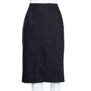 Pre Owned Max Mara Grey Wool Pleat Detailed Knee Length Skirt S