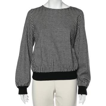 Pre Owned Max Mara Grey Houndstooth Patterned Wool Sweatshirt M