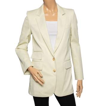 Pre Owned Max Mara Yellow Cotton Button Front Blazer M