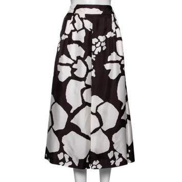 Pre Owned Max Mara White and Brown Printed Silk Midi Skirt S