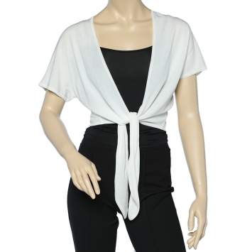 Pre Owned Max Mara White Knit Front Tie Detail Short Shrug XL