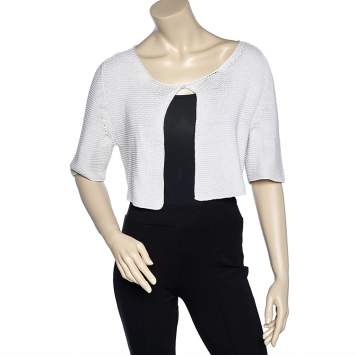 Pre Owned Max Mara Off White Crochet Knit Button Front Cropped Shrug XL