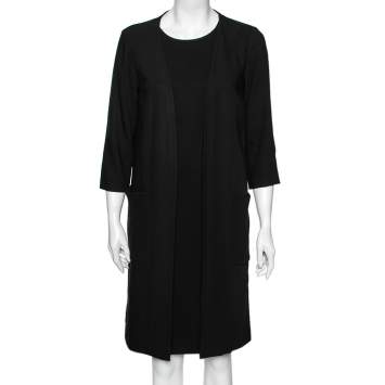 Pre Owned Max Mara Black Crepe Overlay Detail Shift Dress M