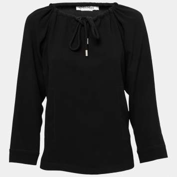 Pre Owned Max Mara Black Crepe Drawstring Detail Pocketed Blouse M