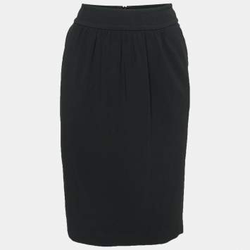 Pre Owned Max Mara Black Crepe Slit Detail Midi Skirt M